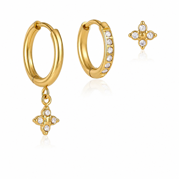 Gold CZ Huggie & Stud Earrings
