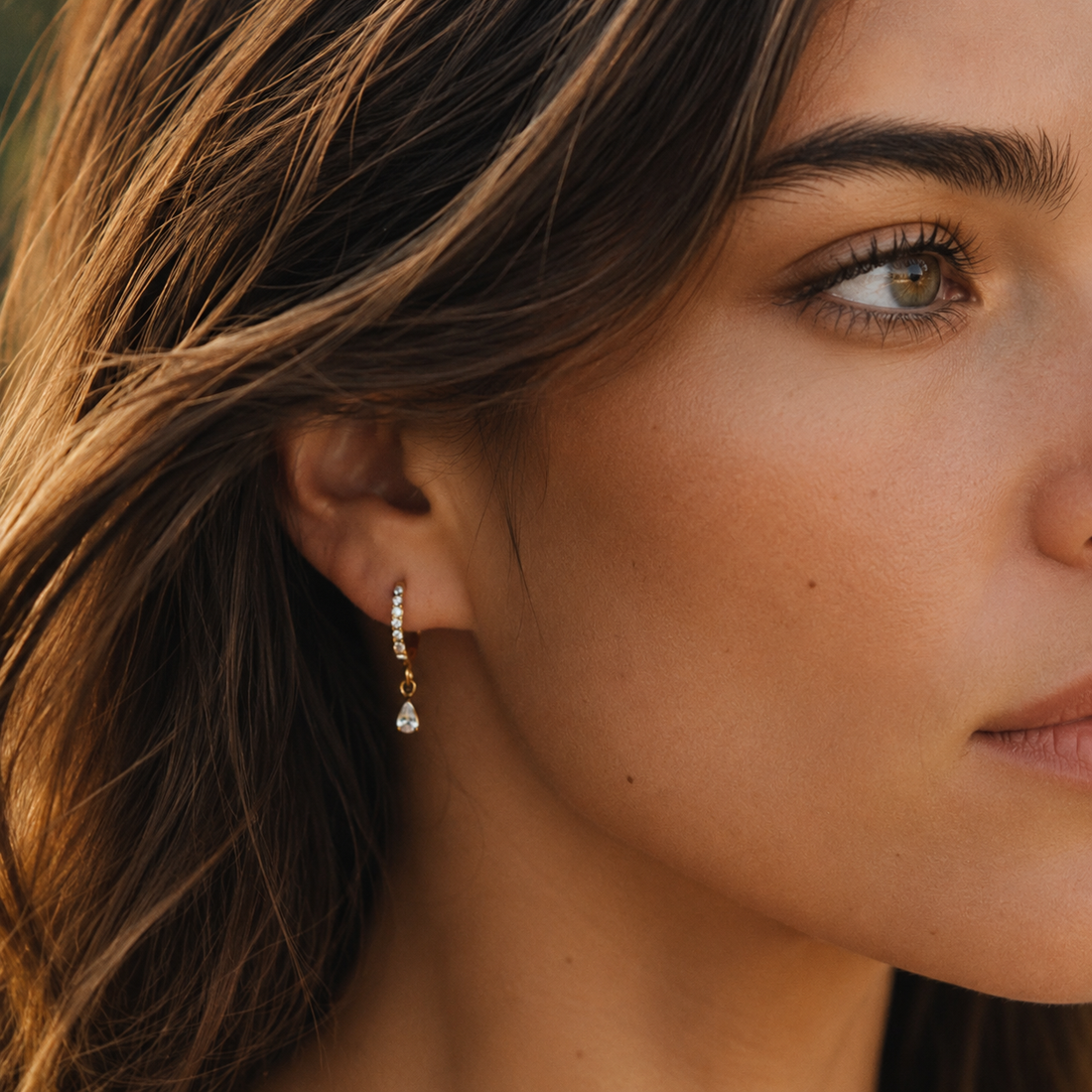 Gold Pavé Huggie with CZ Drop Earrings