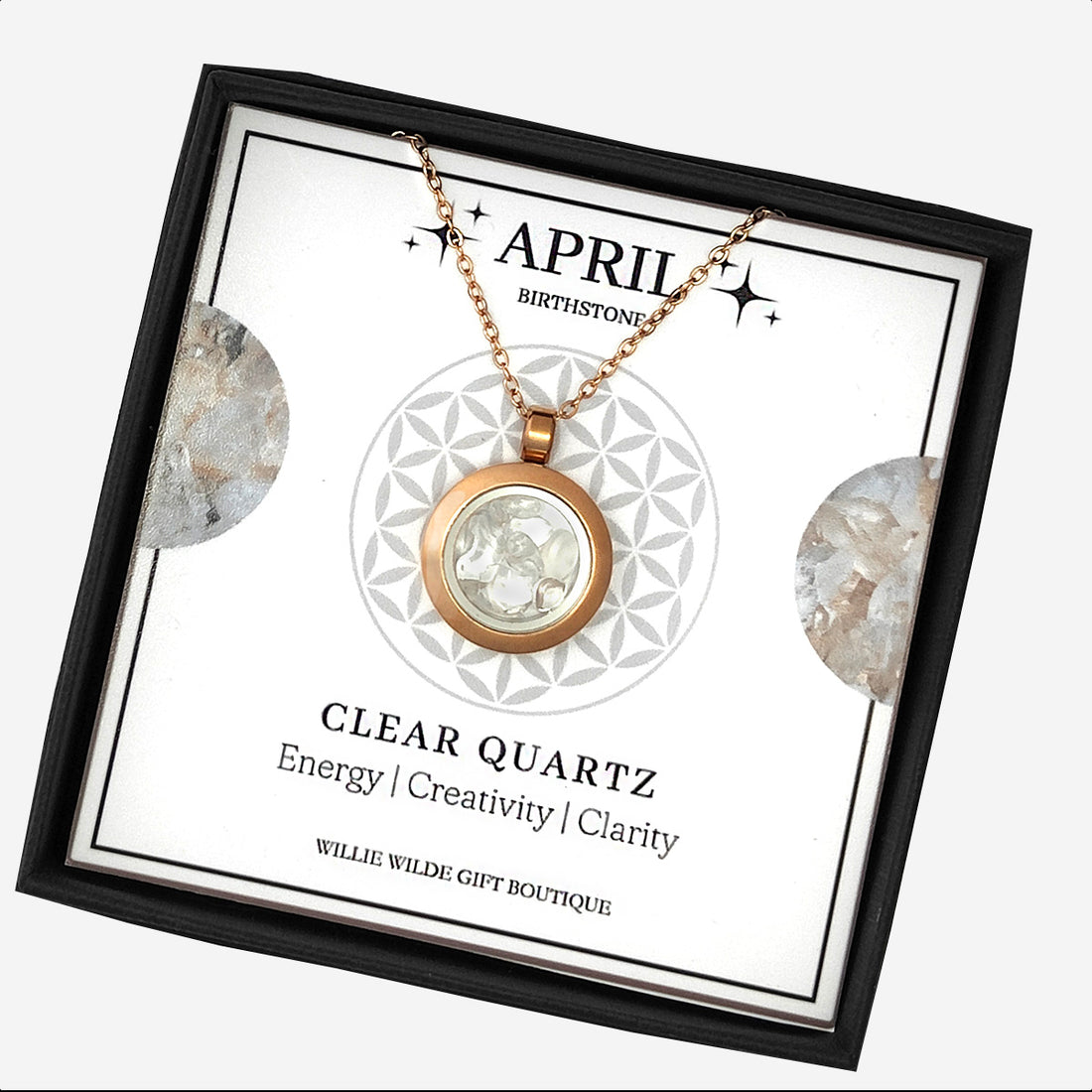 April Clear Quartz Birthstone Locket Necklace