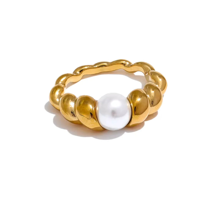 Gold Twist Band Pearl Ring