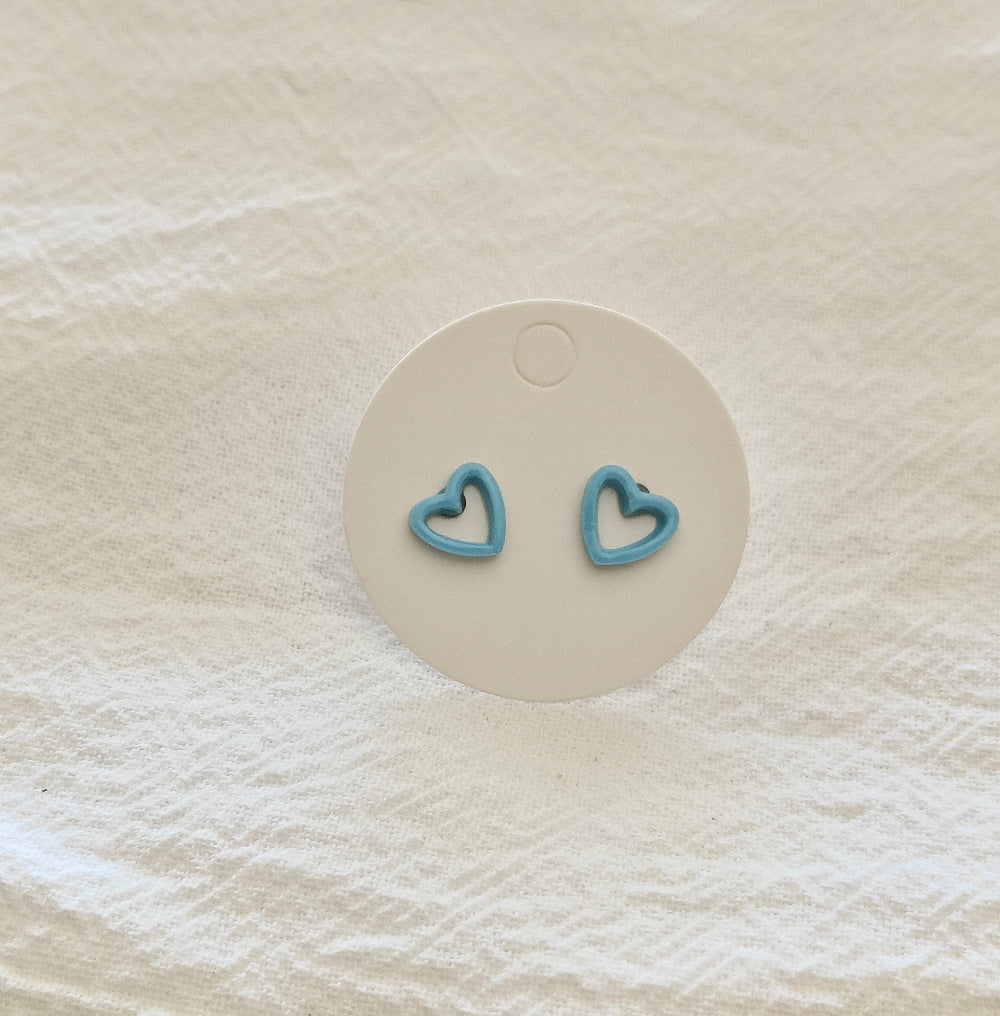 Blue Outline Heart Mini Studs