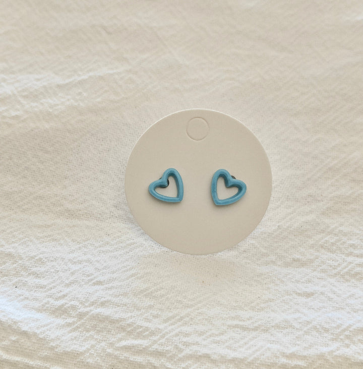 Blue Outline Heart Mini Studs