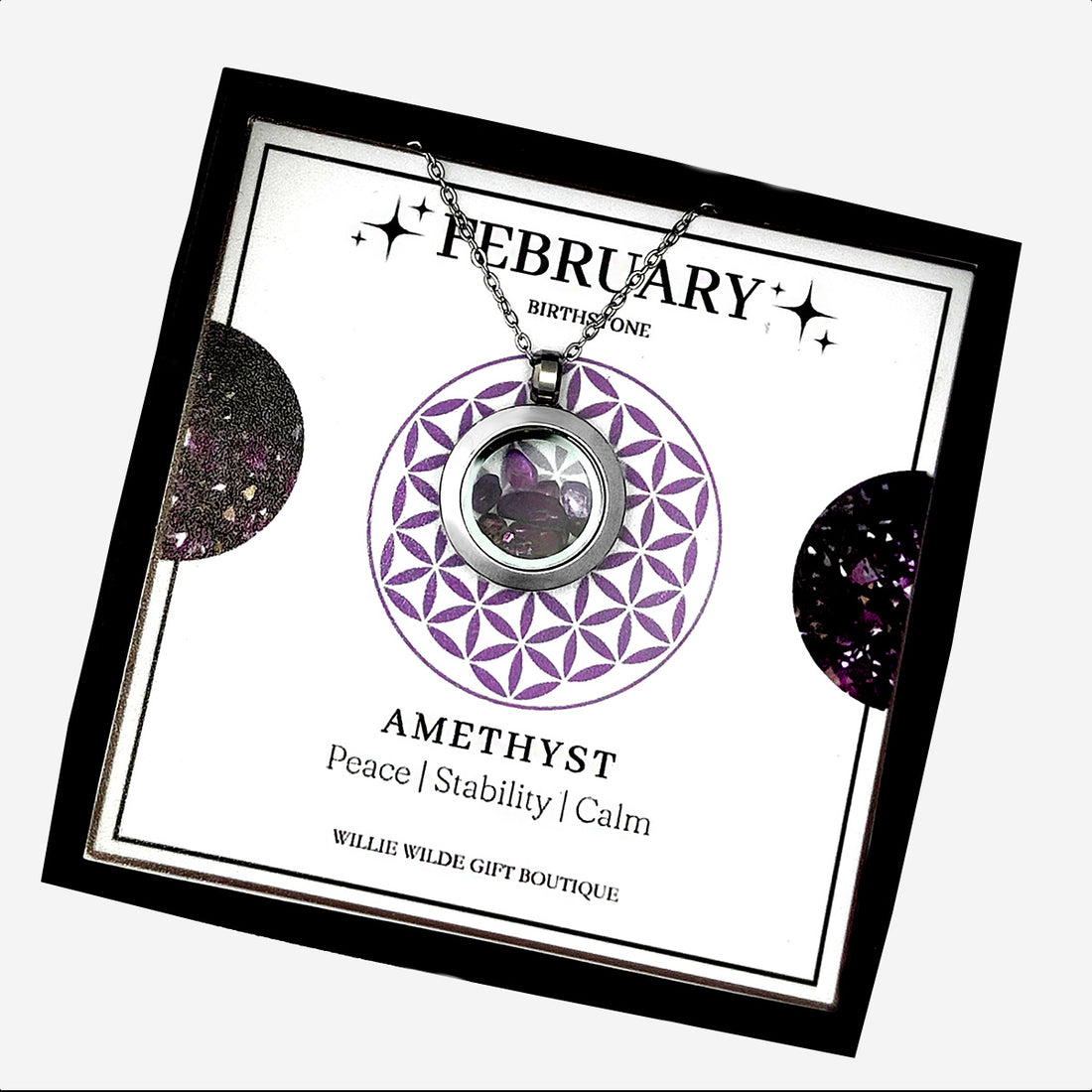 February Amethyst Birthstone Locket Necklace