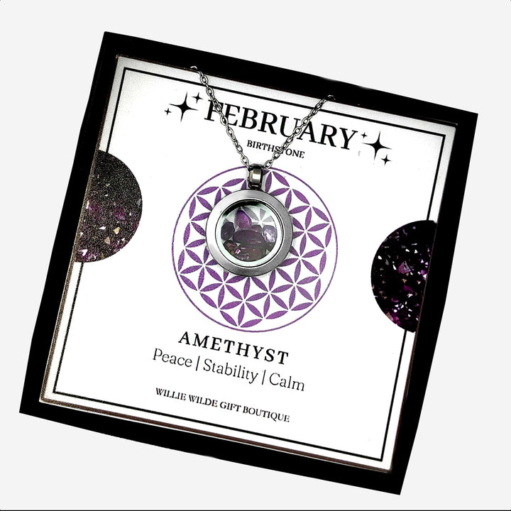 February Amethyst Birthstone Locket Necklace