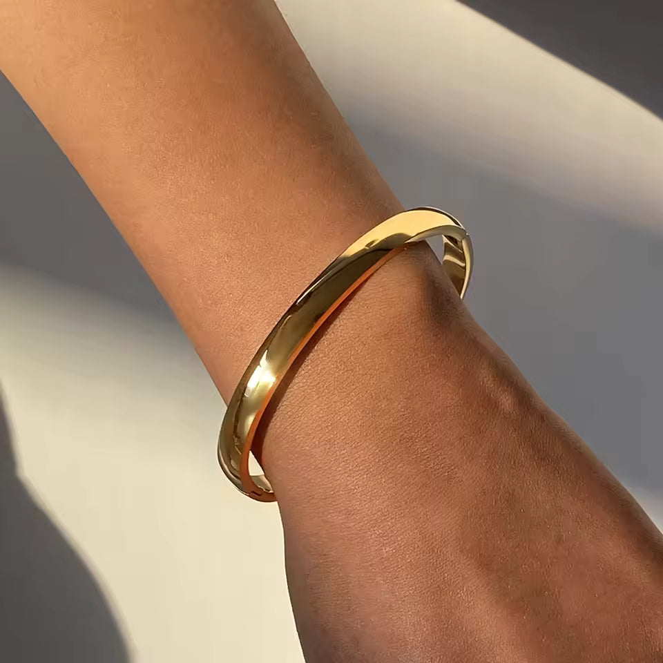 Gold Bangle Bracelet on model