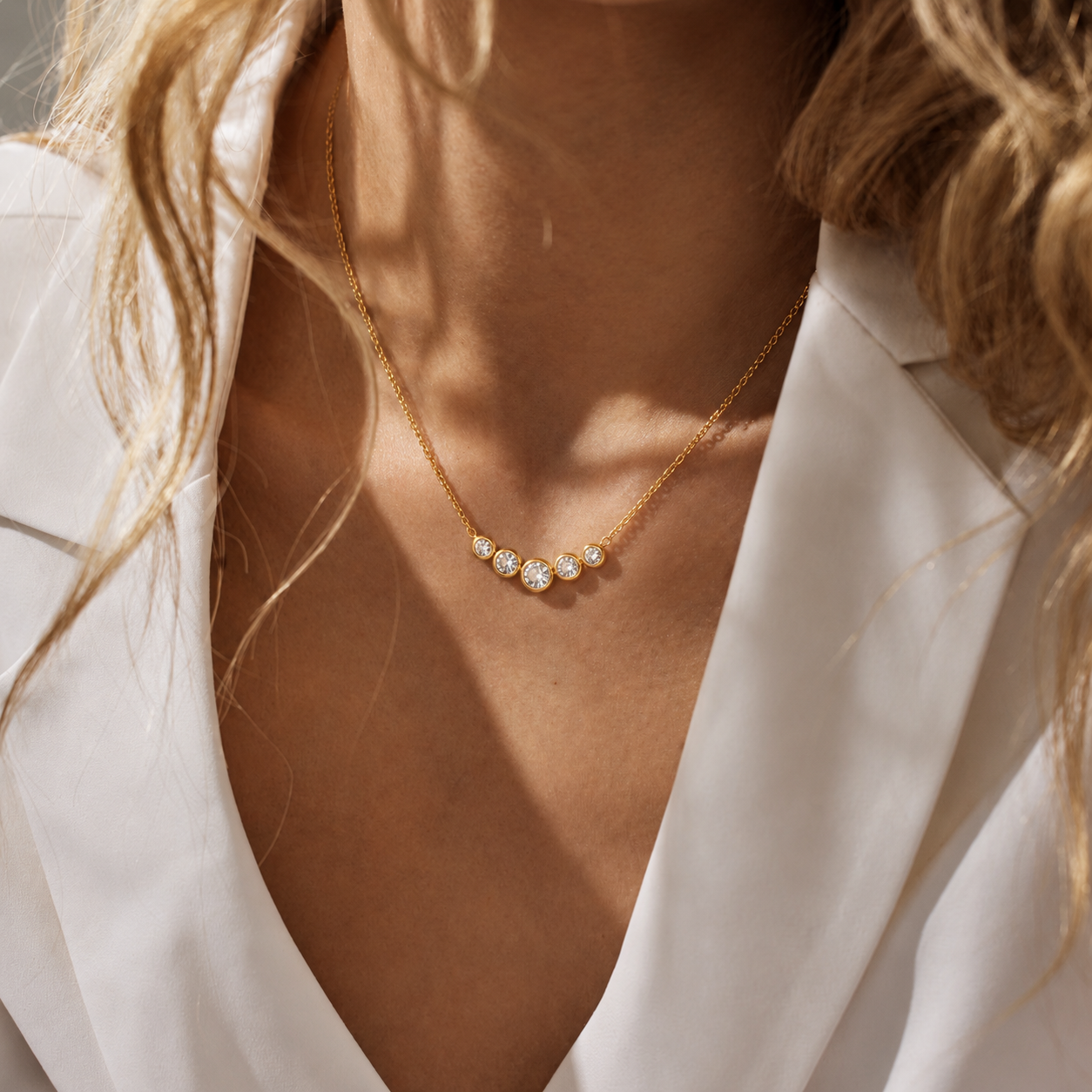 Gold Bezel Set CZ Necklace 