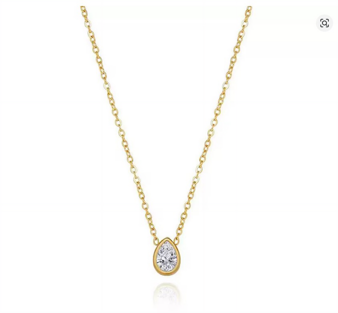 Gold CZ Pearl Bezel Pendant Necklace