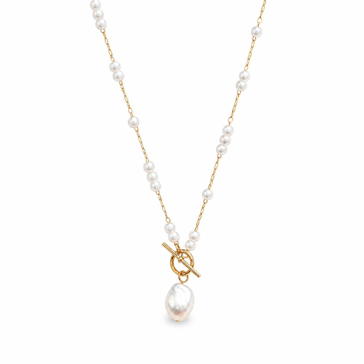 Gold Pearl Pendant with Toggle