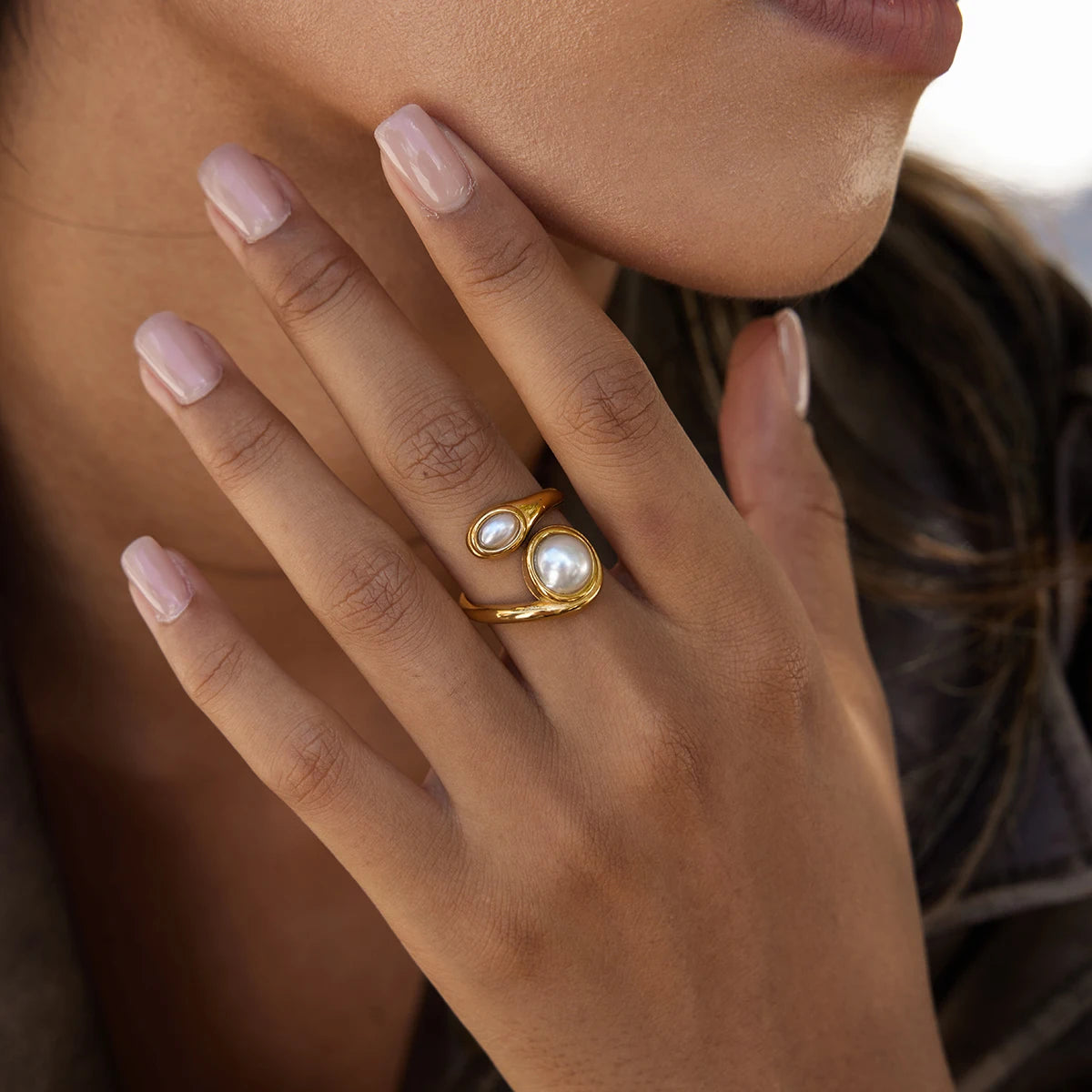 Gold Pearl Ring Adjustable