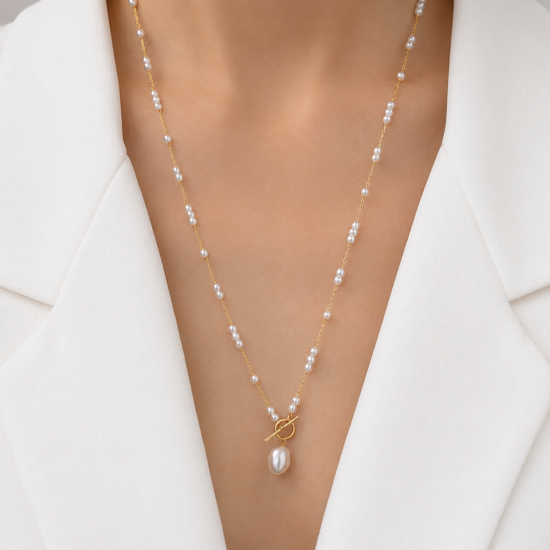 Gold Pearl Toggle Necklace
