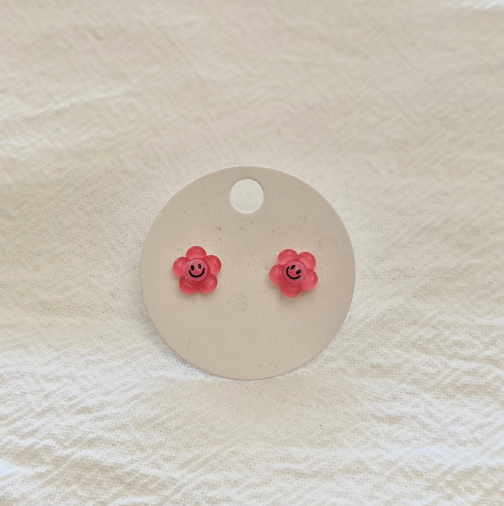 Hot Pink Smiley Flower Mini Studs