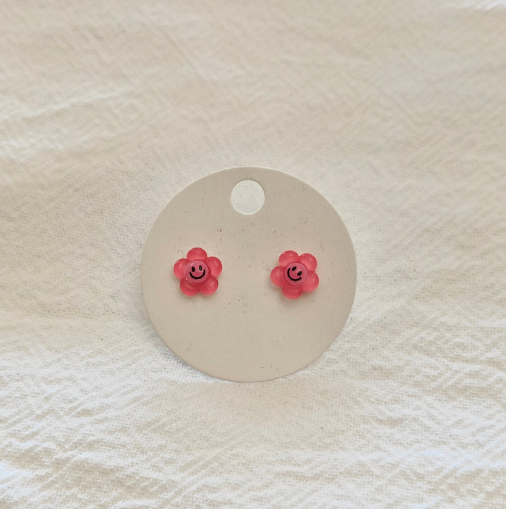Hot Pink Smiley Flower Mini Studs