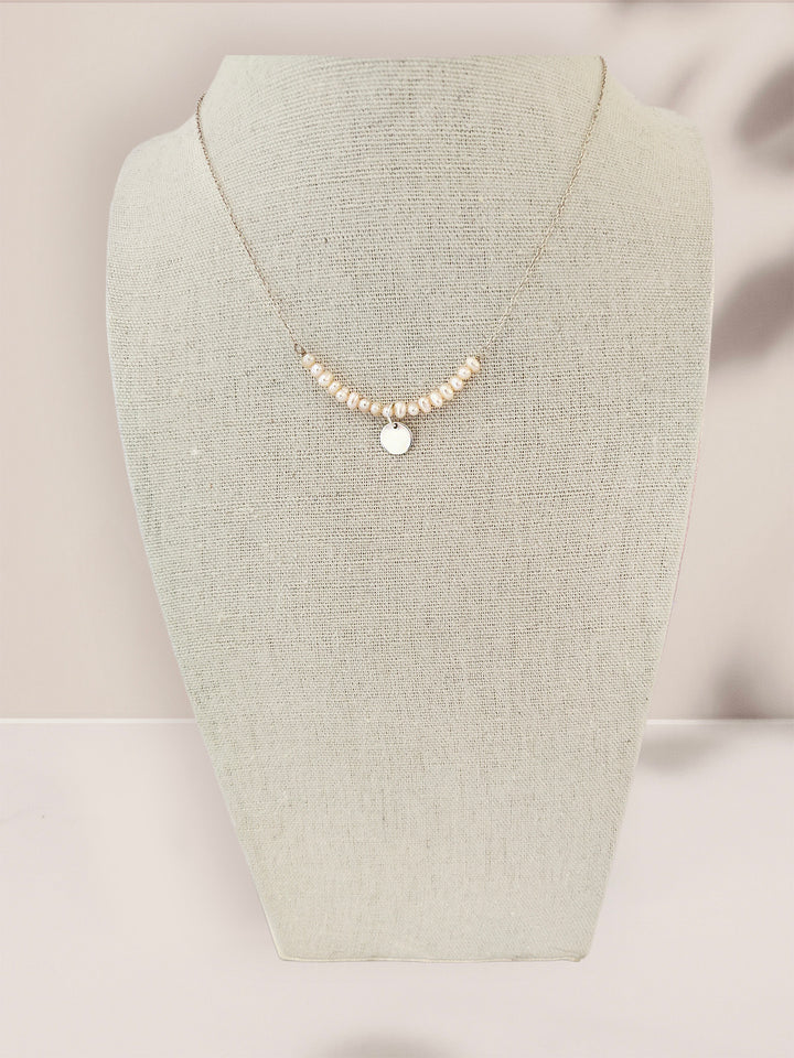 Sterling Silver Pearl Bead & Disc Pendant Necklace