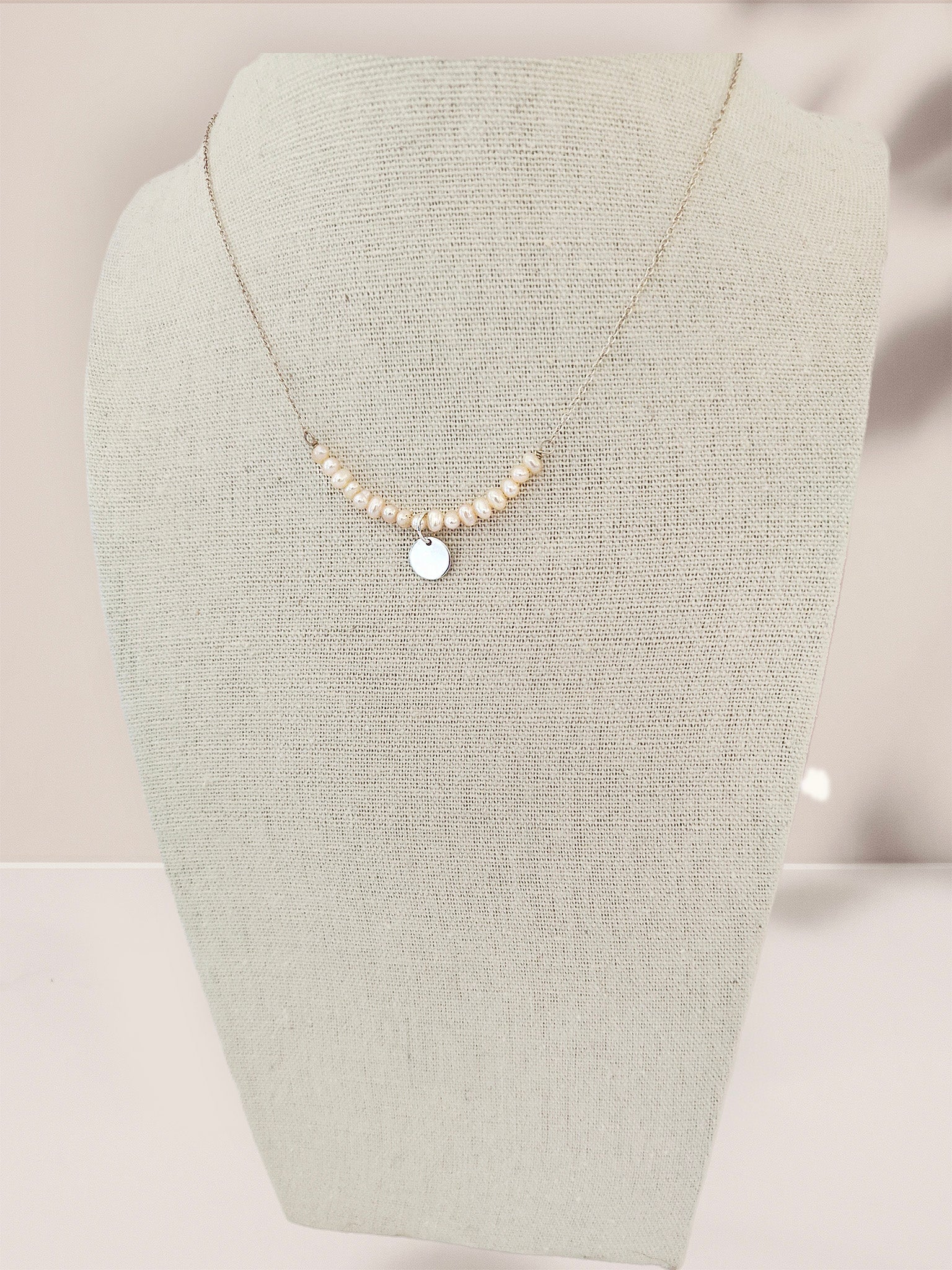 Sterling Silver Pearl Bead & Disc Pendant Necklace