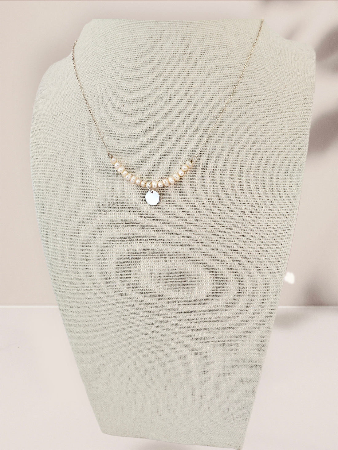 Sterling Silver Pearl Bead & Disc Pendant Necklace