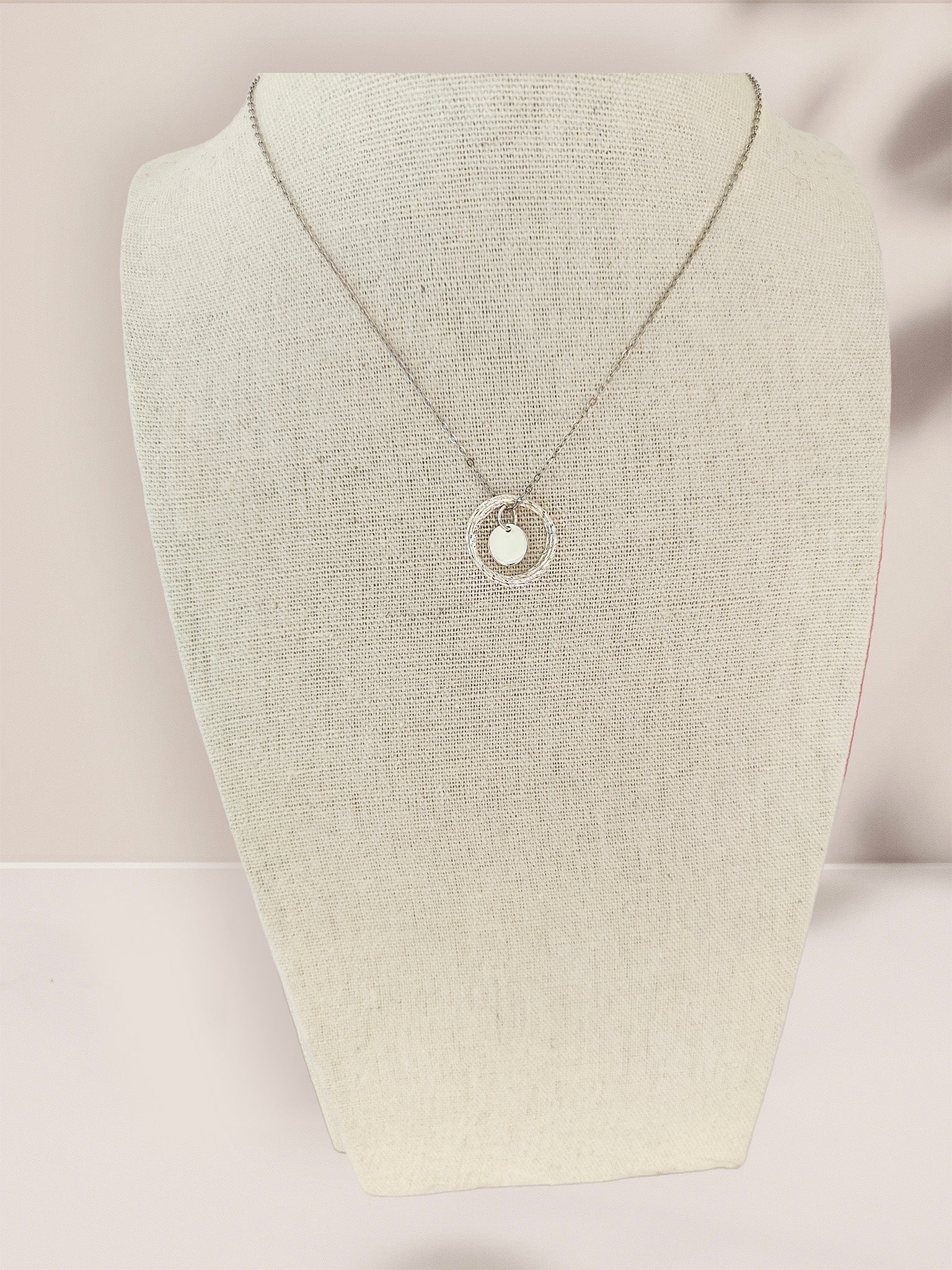 Sterling Silver Hammered Rings & Disc Pendant Necklace