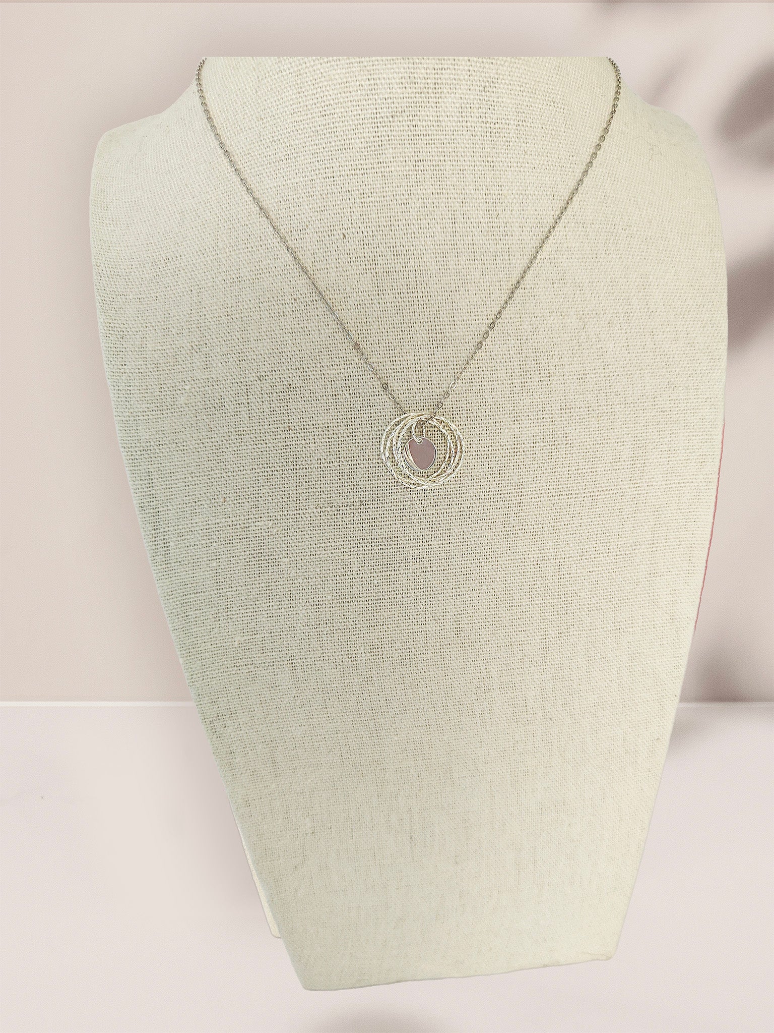Sterling Silver Hammered Rings & Disc Pendant Necklace