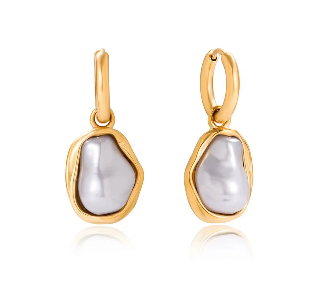 Gold Baroque Pearl Huggie Earrings