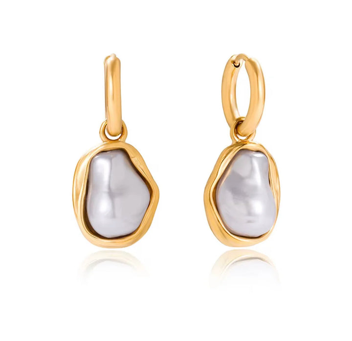 Gold Baroque Pearl Huggie Earrings