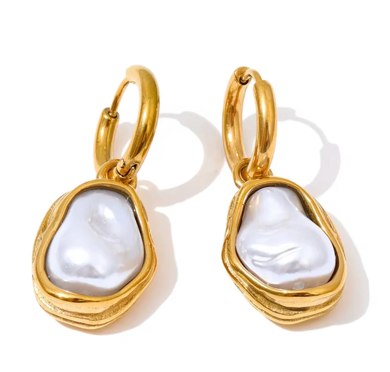 Gold Baroque Pearl Huggie Earrings