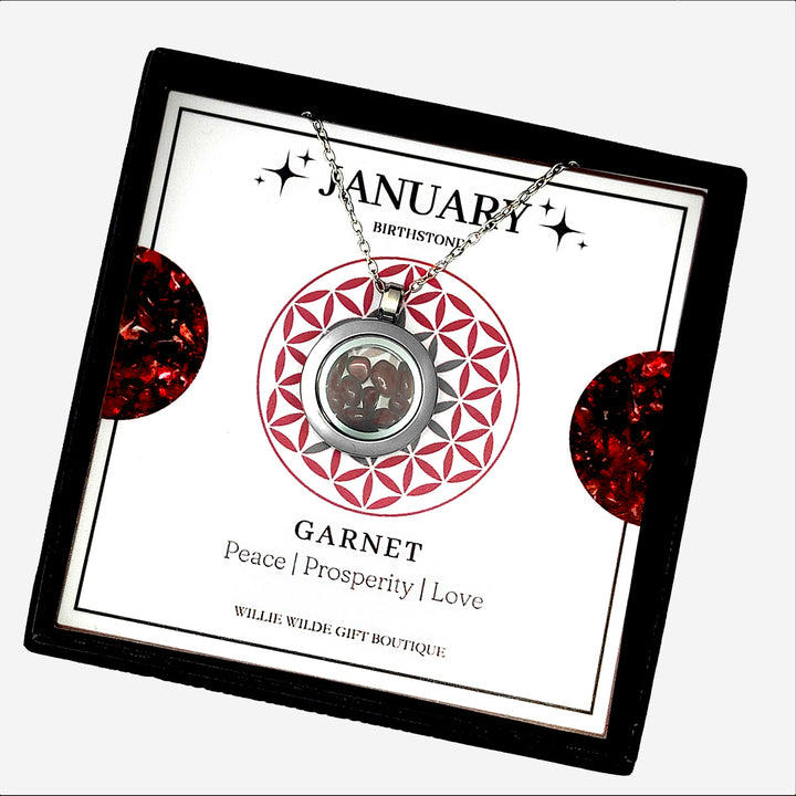 January Garnet Birthstone Locket Necklace
