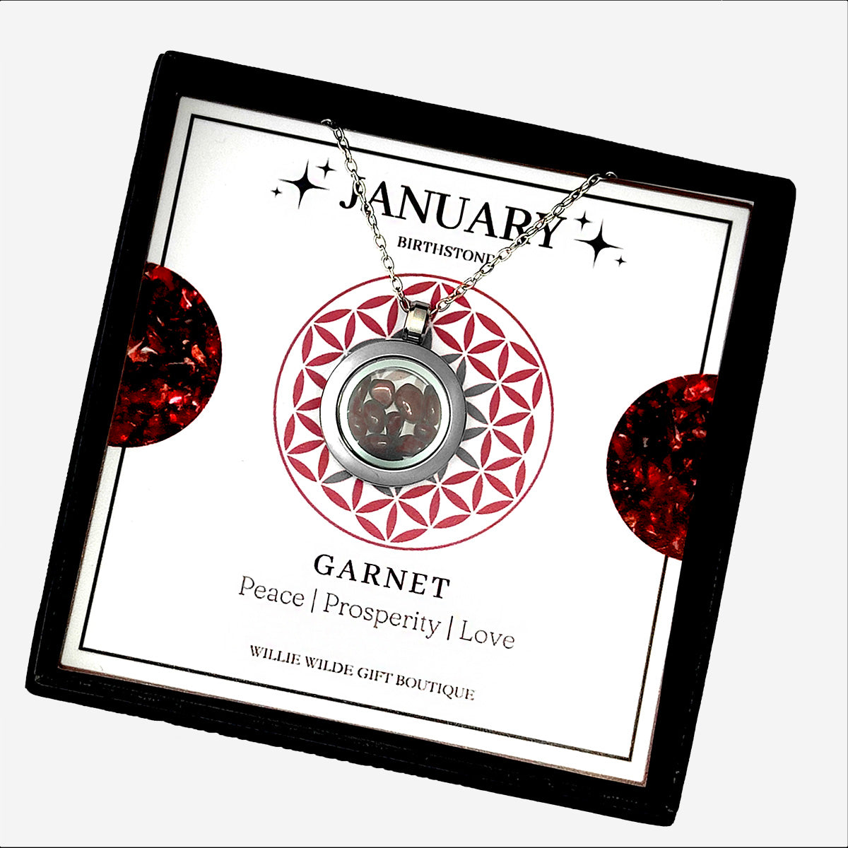 January Garnet Birthstone Locket Necklace