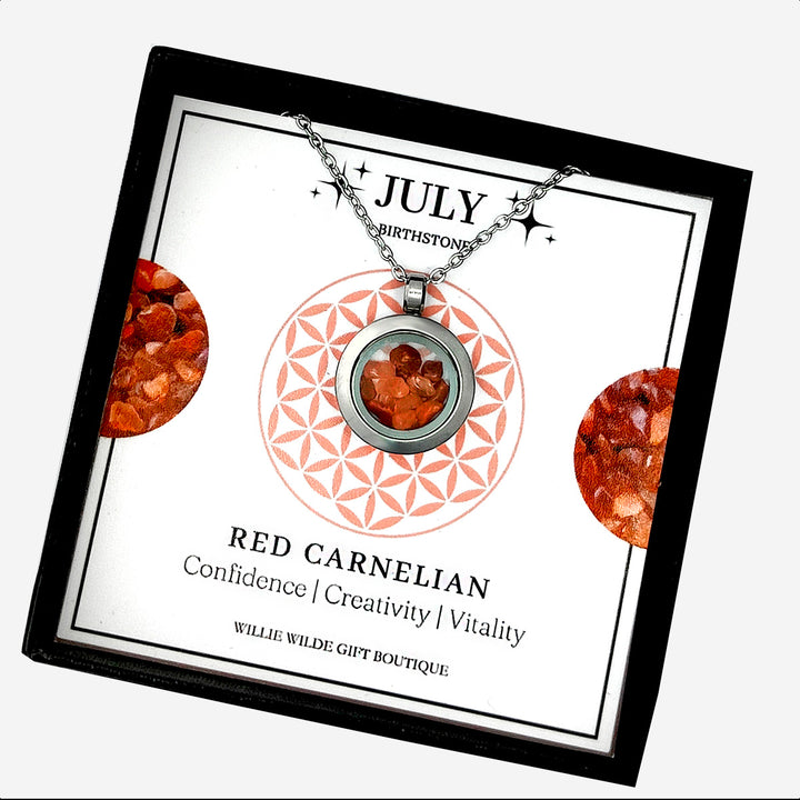 July Red Carnelian Birthstone Locket Necklace