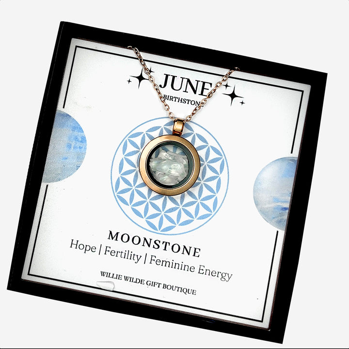June Moonstone Birthstone Locket Necklace