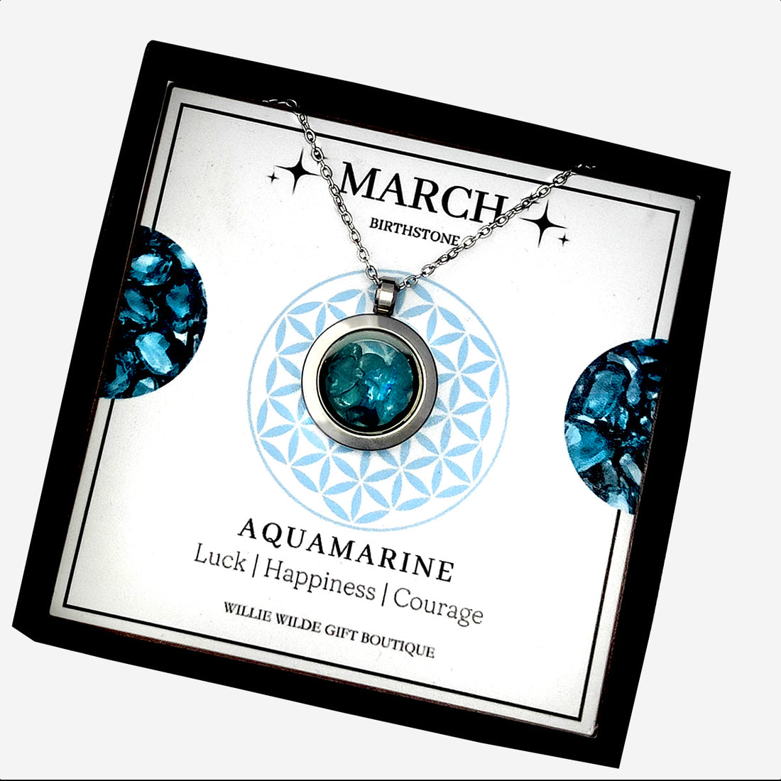 March Aquamarine Birthstone Locket Necklace