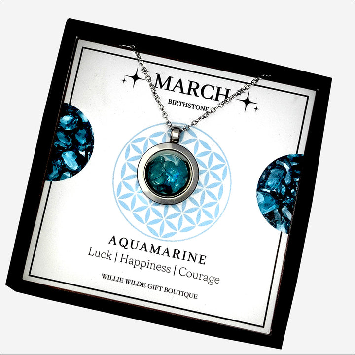 March Aquamarine Birthstone Locket Necklace