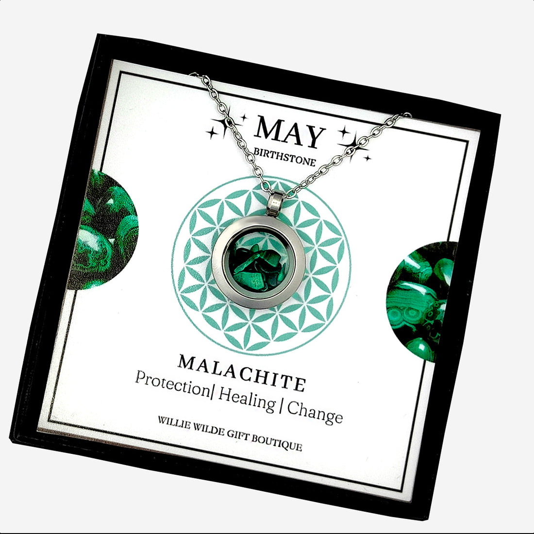 May Malachite Birthstone Locket Necklace
