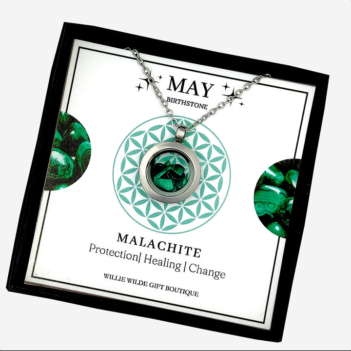 May Malachite Birthstone Locket Necklace