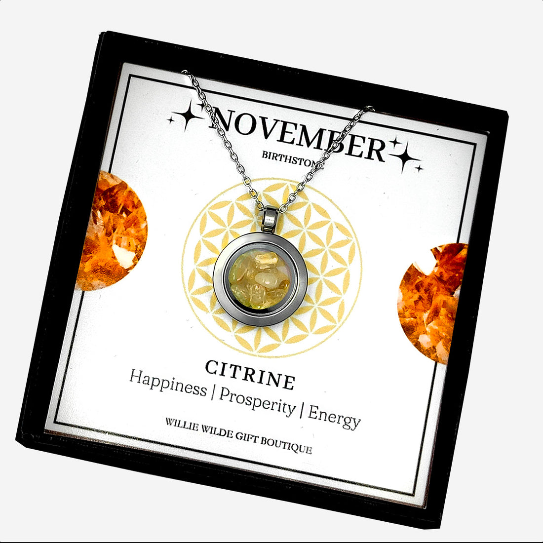November Citrine Birthstone Locket Necklace