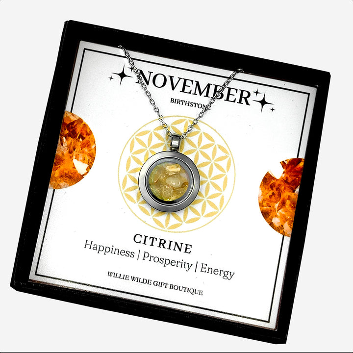 November Citrine Birthstone Locket Necklace