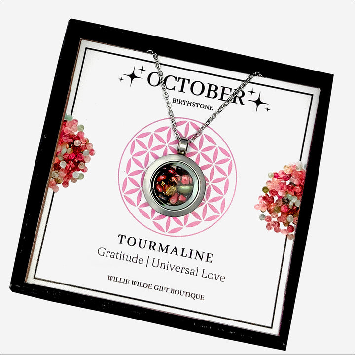 October Tourmaline Birthstone Locket Necklace