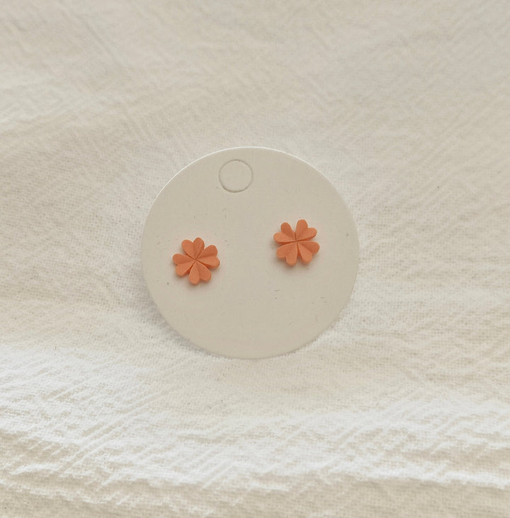 Orange Four Leaf Clover Mini Studs