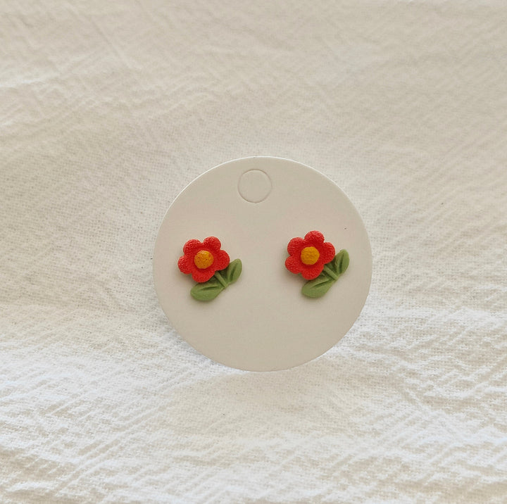 Red Flower Mini Studs