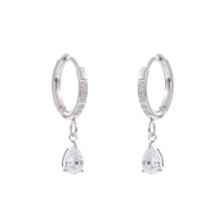 Silver Pavé Huggie with CZ Drop Earrings