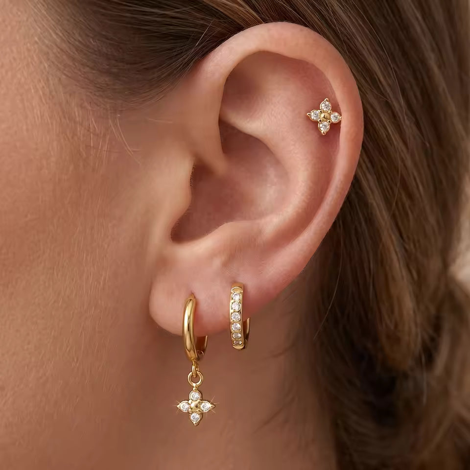 Gold CZ Huggie & Stud Earrings