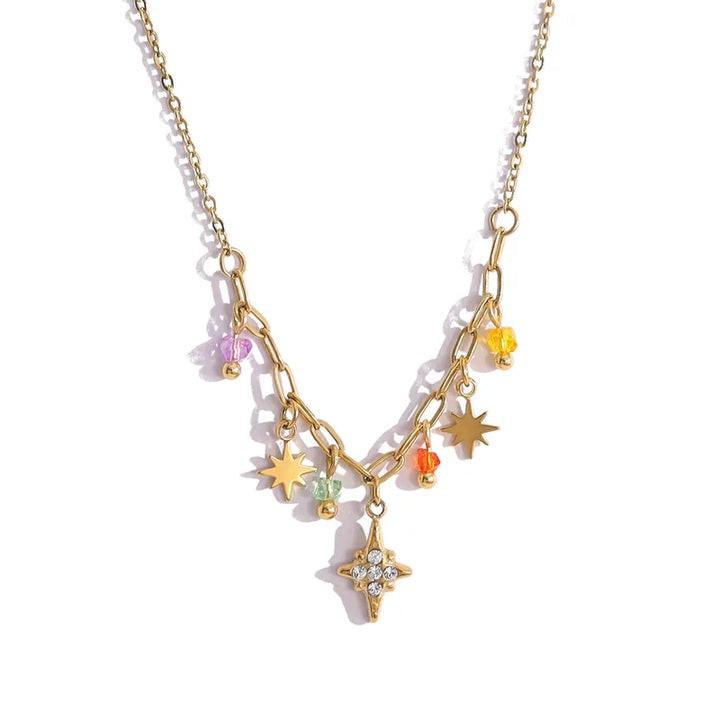 Necklace with star-shaped charms on a white background