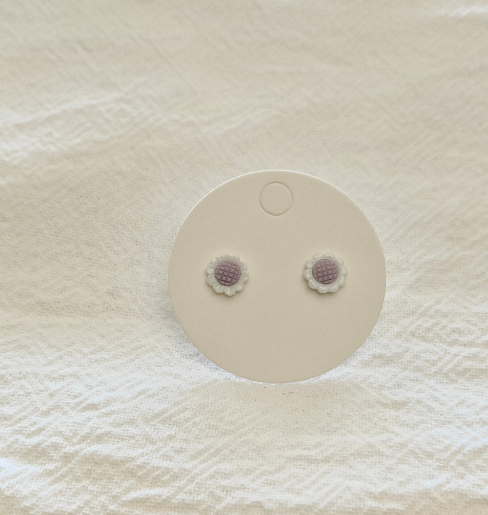 White Purple Sunflower Mini Studs