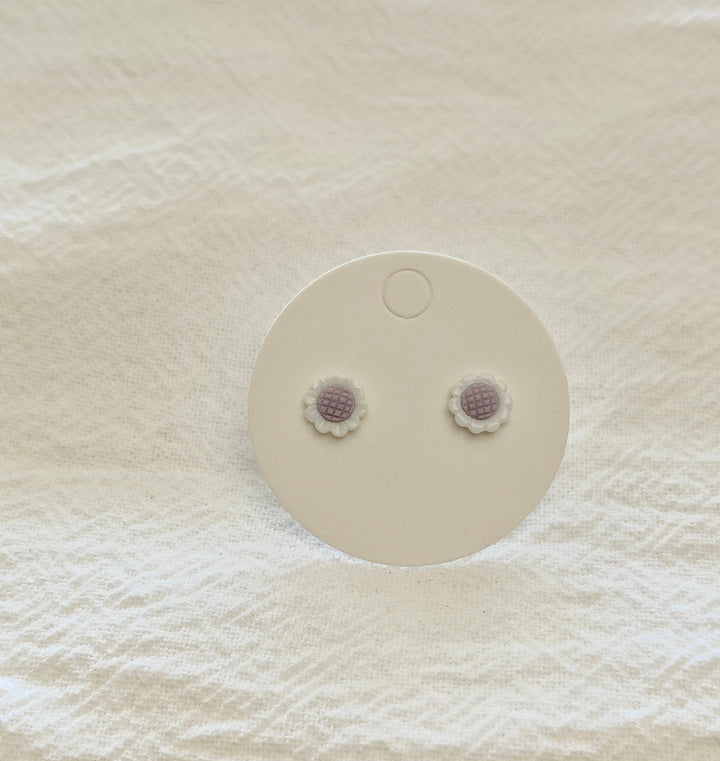 White Purple Sunflower Mini Studs