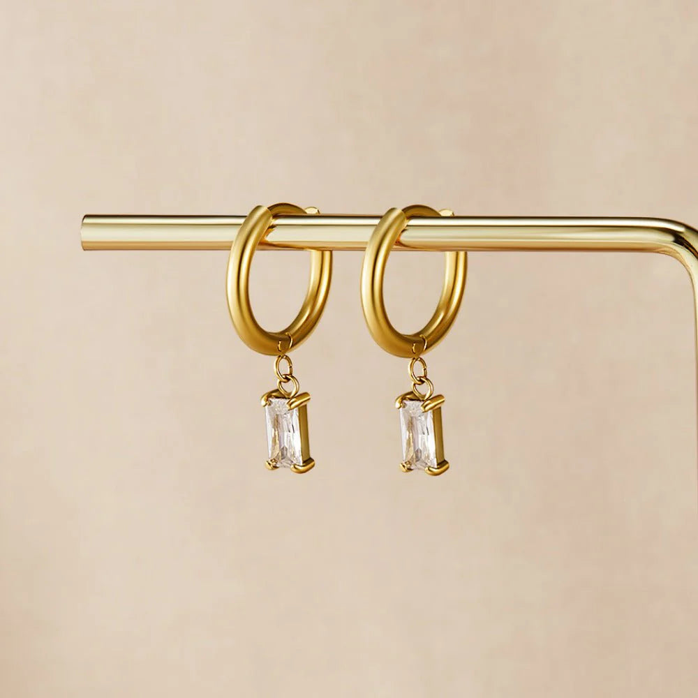 Gold Crystal Earring Set — Studs, Chain & Huggie