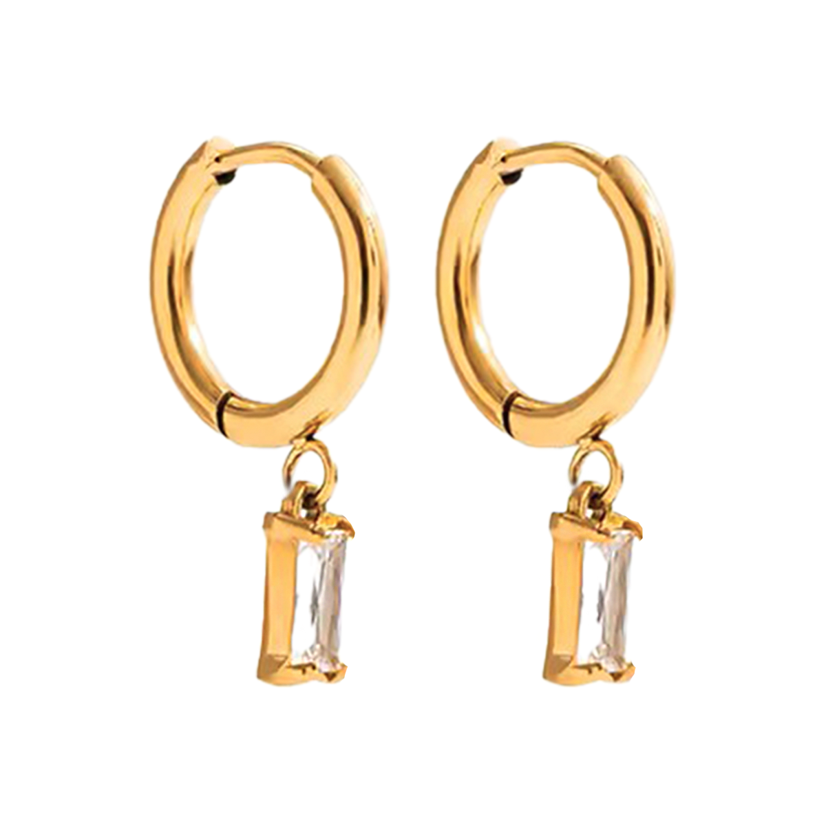 Gold Crystal Earring Set — Studs, Chain & Huggie