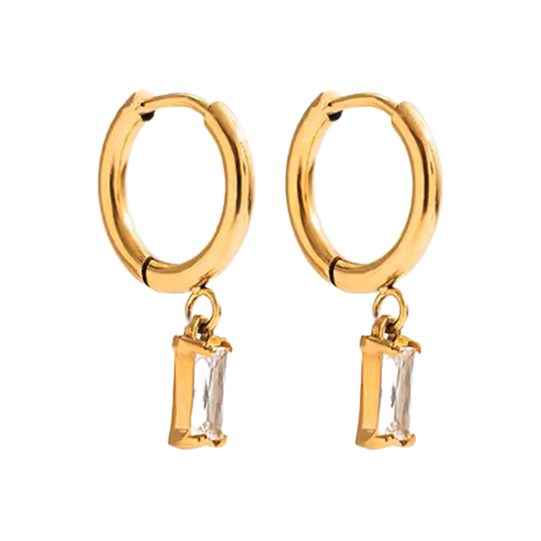 Gold Crystal Earring Set — Studs, Chain & Huggie
