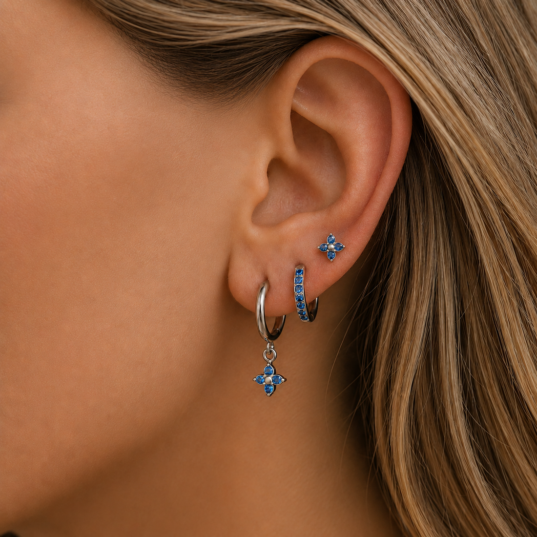 Silver Sapphire CZ Huggie & Stud Earrings