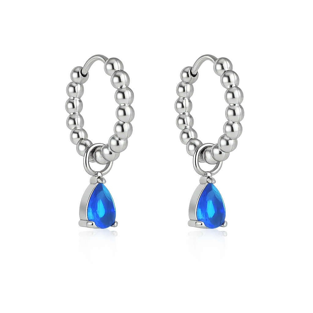 Silver CZ Teardrop Hoop, Marquise Huggies, Boho Stud Earrings