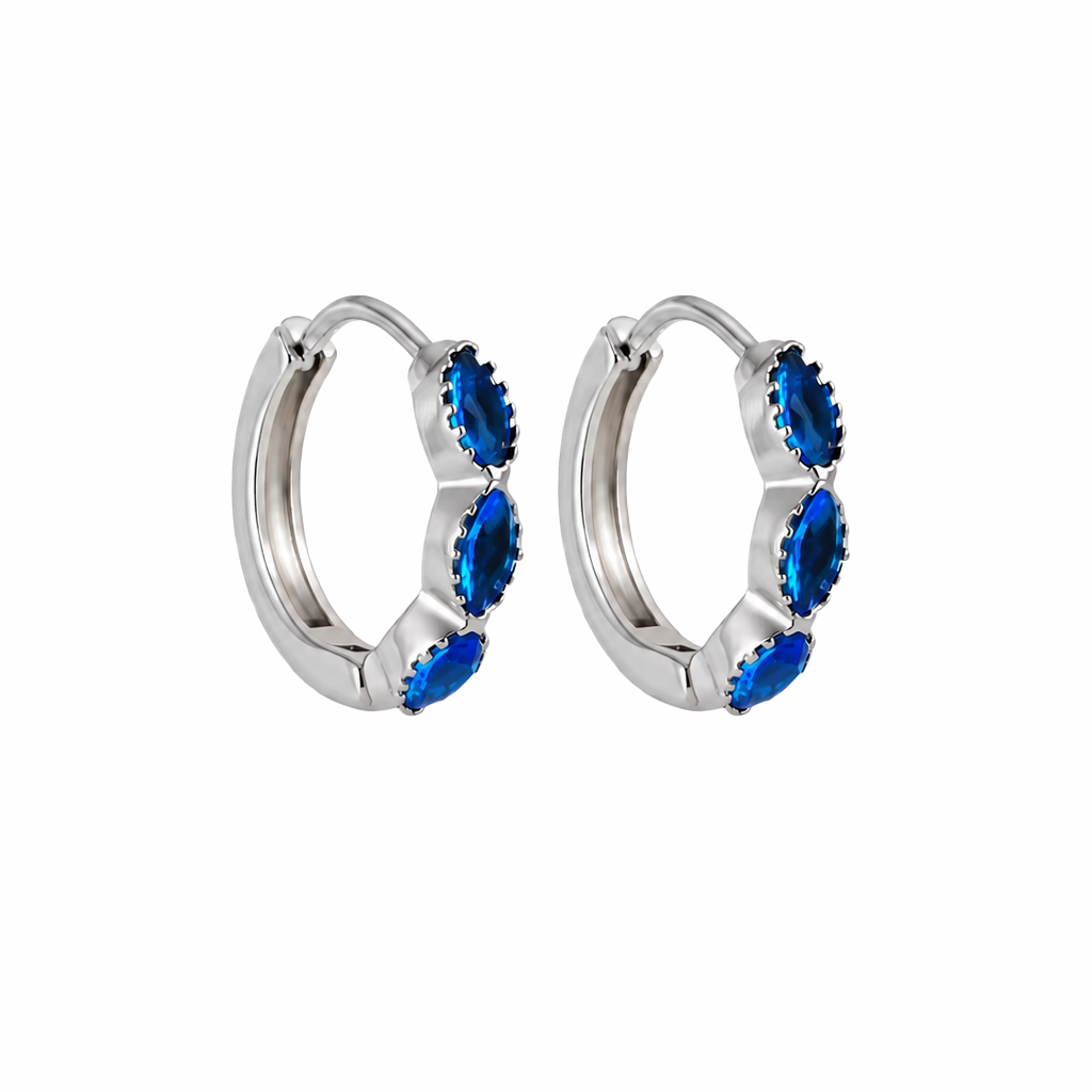 Silver CZ Teardrop Hoop, Marquise Huggies, Boho Stud Earrings