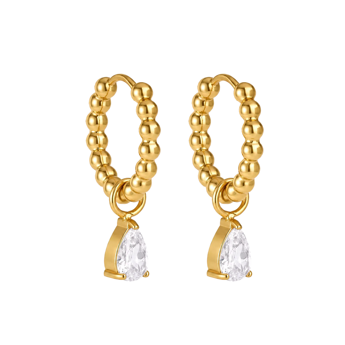 Gold CZ Teardrop Hoop, Marquise Huggies, Boho Stud Earrings