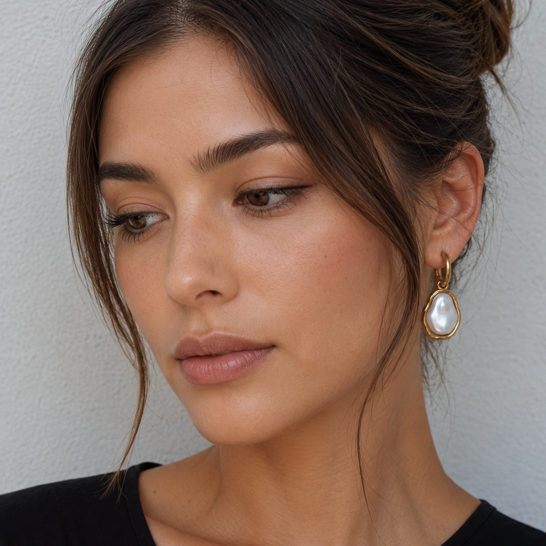 Gold Baroque Pearl Huggie Earrings